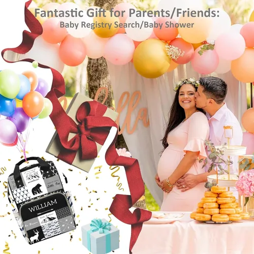 Vista 7 de Woodland Deer - Bolsa de pañales personalizada para bebés, niños y niñas con nombre, bolsa de lactancia personalizada para mamá y papá, Negro