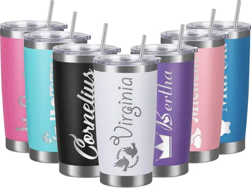 Vista 12 de Vaso personalizado con nombres, tapas y pajitas, vasos personalizados de acero inoxidable para mujeres, niños y hombres, regalo de 20 onzas, grabado