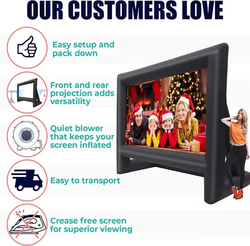 Vista 6 de GYUEM - Pantalla inflable de 5,5 m para proyector de películas al aire libre; el paquete incluye cuerdas, inflador y estacas de tienda de campaña
