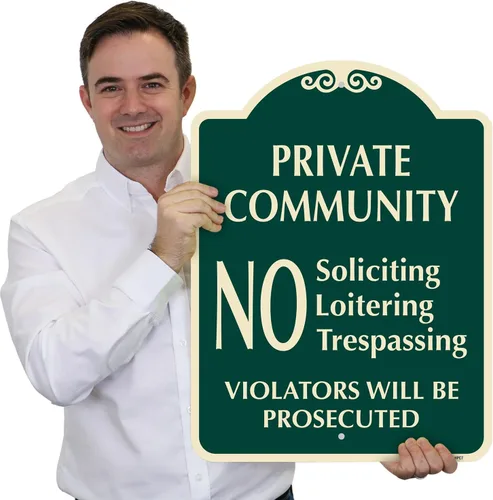 Vista 2 de SmartSign Letrero de diseño "Comunidad privada - No Soliciting Loitering Trespassing, Violators Will Be Prosecuted", 18 x 24 pulgadas, compuesto