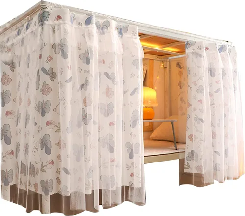 Vista 32 de Cortinas de gasa bonitas genéricas para litera con dosel de cama con encaje, 2 paneles, aguacate