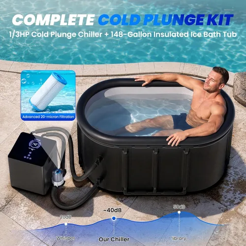 Vista 2 de Cold Plunge Chiller with Ice Bath Tub Kit, 1/3 HP Ice Bath Chiller with External Filter & Pump, WiFi App Control, Top-Mounted Touchscreen, 148 Gal