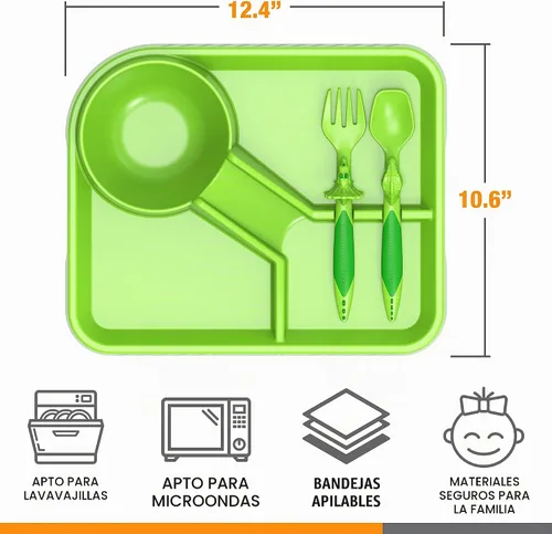 Vista 7 de Juego de vajilla Dinneractive para niños - 3 piezas de vajilla verde de dinosaurios - Utensilios de dinosaurios - Platos para niños pequeños
