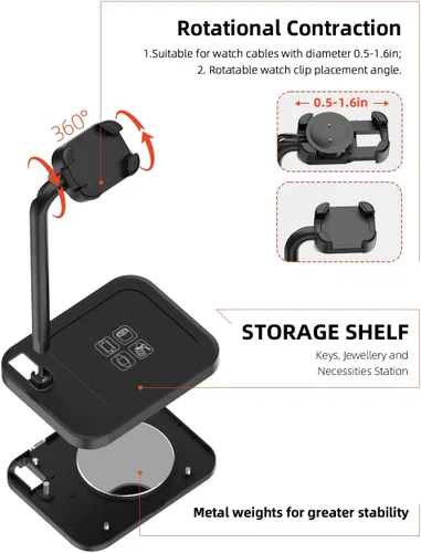 Vista 4 de Base de carga universal ajustable para reloj inteligente con soporte telescópico, compatible con Samsung Galaxy, Google Pixel, Huawei, Garmin