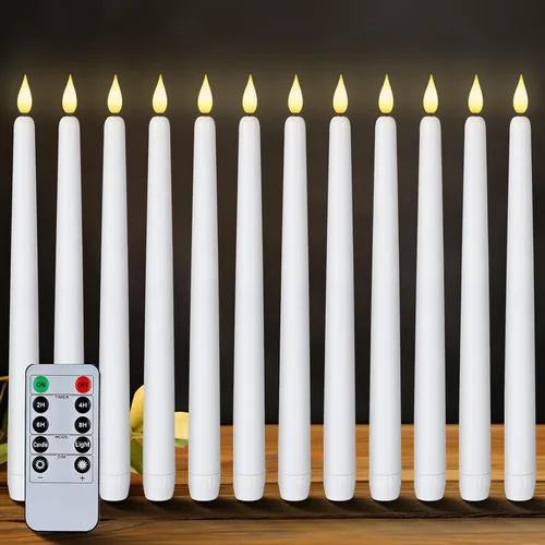 Vista 10 de Homemory - 12 piezas de velas cónicas sin llama con temporizador remoto y atenuador, velas cónicas de 11 pulgadas marfil operadas con batería