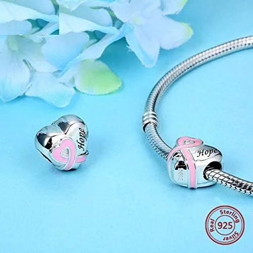 Vista 3 de Bolenvi Hope - Abalorio de plata de ley 925 con diseño de corazón rosa para pandora y pulseras o collares similares Plata esterlina Sin gemas