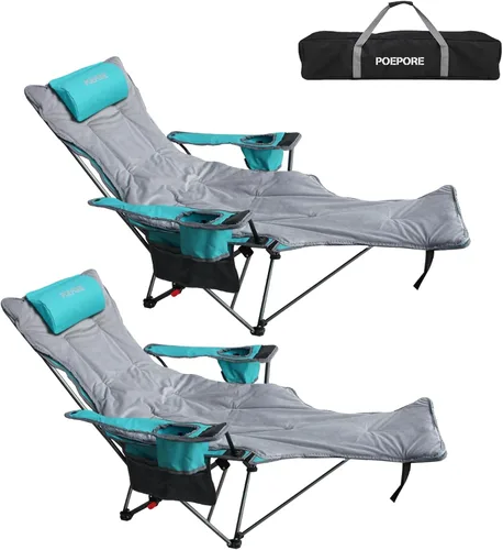 Vista 11 de Silla de camping reclinable con reposapiés extraíble con reposacabezas, cojín de algodón, sillas plegables ajustables y portátiles