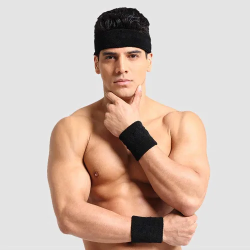 Vista 3 de Muñequeras para hombres y mujeres, tela de rizo que absorbe la humedad, para deportes, tenis, gimnasio, entrenamiento
