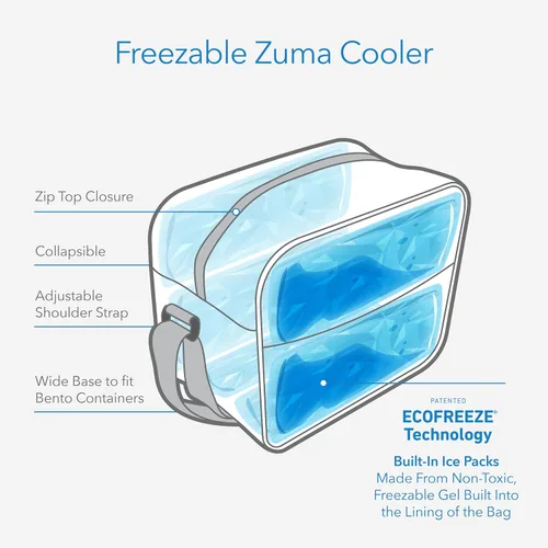 Vista 3 de PackIt Enfriador de latas Zuma congelable, construido con tecnología EcoFreeze, plegable, reutilizable, cierre con cremallera con correa
