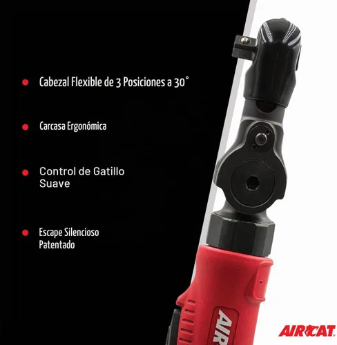 Vista 5 de AIRCAT 811 Llave de trinquete de cabeza flexible de 1/4", par máximo de 35 ft-lb, 240 RPM