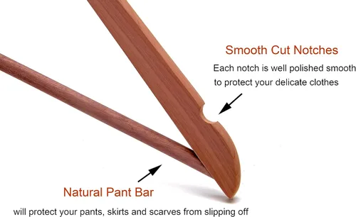 Vista 4 de Perchas de madera de cedro rojo americano, perchas de madera para vestidos, muescas de corte suave, gancho flexible de 360°, barra antideslizante