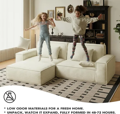 Vista 5 de Sofá modular de nube deshuesada de 106 pulgadas, 2 piezas modulares para sala de estar, sofá comprimido en una caja, sin montaje (beige)