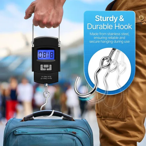 Vista 7 de Flexzion Báscula digital para colgar – Báscula portátil de equipaje de 110 lb/50 kg y báscula de pescado con retroiluminación electrónica LCD