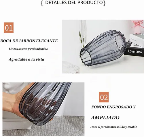 Vista 6 de Floreros de cristal transparente de 8 pulgadas, jarrón acanalado, para centro de mesa, decoración de escritorio interior, moderno estilo bohemio