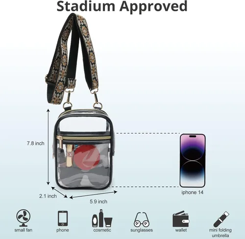 Vista 30 de Bolso cruzado aprobado por estadios para mujer, bolsa transparente para estadios para eventos deportivos, conciertos