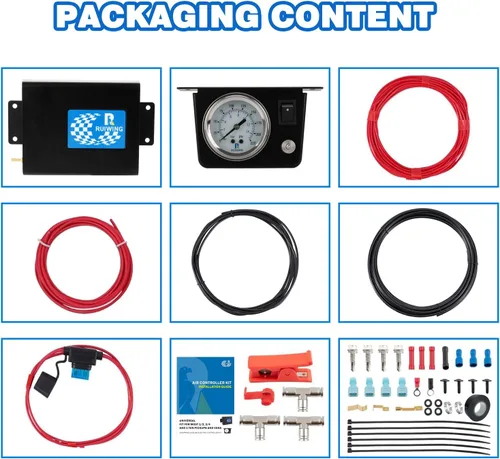 Vista 8 de Kit de compresor de bolsa de aire, sistema de compresor de aire a bordo con compresor de suspensión neumática, manómetro, herrajes y línea de aire