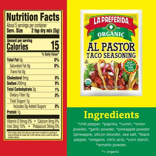 Vista 3 de La Preferida Condimento orgánico para tacos Al Pastor, 1 onza (paquete de 3)