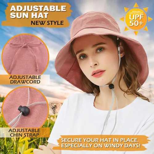 Vista 2 de Headshion Sombrero de sol para mujer, plegable, de ala ancha, con solapa para el cuello, para verano, playa, viajes, jardín