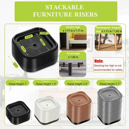 Vista 2 de Paquete de 12 elevadores de muebles de 1, 2 o 3 pulgadas, elevadores de cama ajustables resistentes para mesa, escritorio, sofá, silla, gabinete