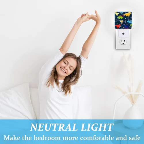 Vista 3 de Luz nocturna de dinosaurio, lámpara nocturna de pared enchufable con sensor de atardecer a amanecer, lámpara LED de 0.5 W de eficiencia energética