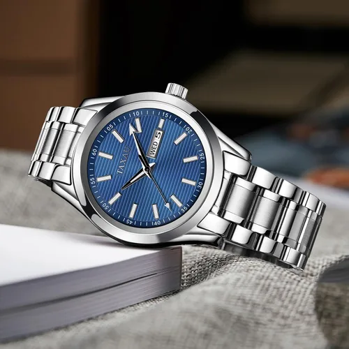Vista 4 de Taxau Reloj minimalista para hombre, reloj de cuarzo de acero inoxidable para hombre con fecha, reloj clásico de cara grande impermeable para hombre