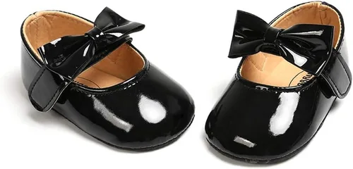 Vista 5 de myppgg Zapatos planos Mary Jane para bebé niña, con lazo brillante, vestido de princesa, zapatos de cuna antideslizantes para niños pequeños que
