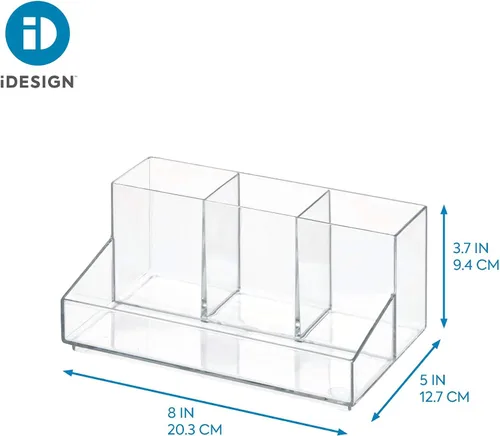 Vista 3 de iDesign Organizador de cosméticos, 4 secciones Para encimera, almacenamiento de tocador, para el cuidado de la piel, cepillos, lápices labiales