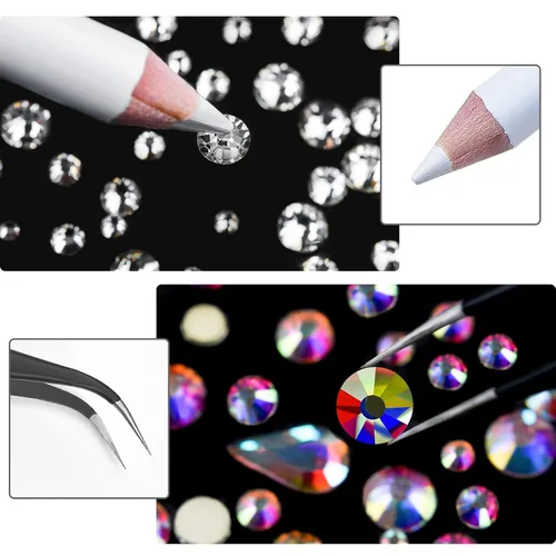 Vista 5 de Dijes de diamantes de imitación para uñas, con parte trasera plana AB/transparente, accesorios de cristales de uñas de diamantes de imitación