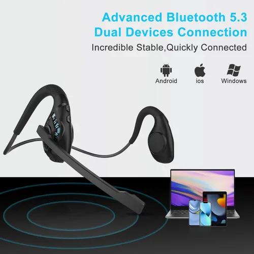 Vista 7 de iDIGMALL Auriculares Bluetooth 5.3 con micrófono, auriculares de oreja abierta con micrófono de cancelación de ruido para teléfono, PC, computadora