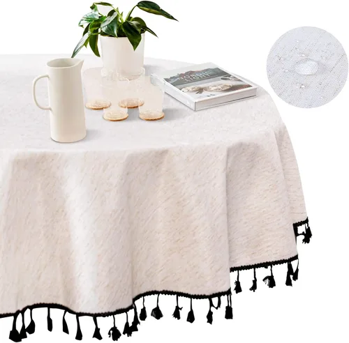 Vista 31 de MYSKY HOME - Mantel para mesa rectangular, impermeable, manteles de algodón suave para interior/exterior, mantel sin arrugas para mesa rectangular