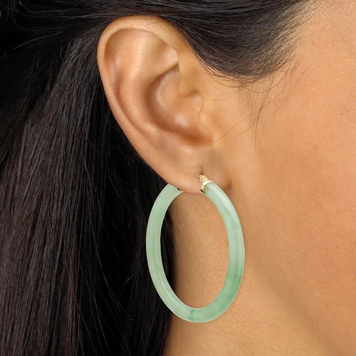 Vista 3 de Aretes de aro de oro amarillo auténtico de jade negro o jade verde, Metal, Jade