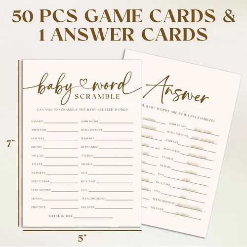 Vista 3 de JOETMAE Tarjetas de juegos de baby shower de 5 x 7 pulgadas, tarjeta de juego de palabras para bebé, 50 divertidas tarjetas de juego de palabras