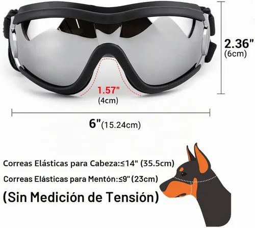 Vista 4 de Paquete de 2 gafas de sol para perros de raza mediana a grande, protección ocular anti-UV con correas ajustables, color plateado Paquete de 2