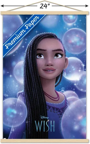 Vista 3 de Trends International Disney Wish Asha - Póster de pared de una hoja, 22.37 x 34.00 pulgadas, paquete de impresión premium y colgador de madera