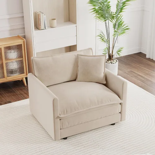 Vista 11 de mikibama Sofá de una plaza de 41.4 pulgadas, sillón cómodo tapizado profundo de chenilla con almohada decorativa para sala de estar, dormitorio