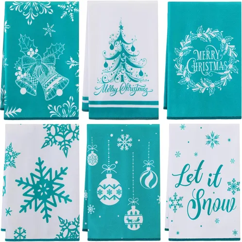 Vista 10 de Tatuo 6 piezas de toallas de cocina de Navidad copo de nieve árbol de Navidad alegre campana toallas de cocina toallas de mano absorbentes de cocina