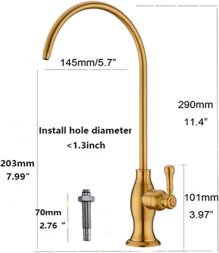 Vista 6 de Delle Rosa Grifo de agua potable de oro cepillado, grifo de filtración de agua comercial para sistema de filtro de agua debajo del fregadero, grifos
