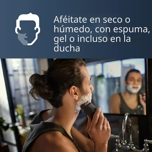 Vista 7 de Philips Norelco Shaver 2400 Series, afeitadora eléctrica en seco y húmedo, recortadora emergente, tapa P, negro profundo, modelo X3001/90