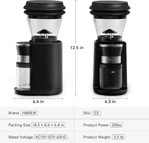 Vista 8 de Molinillo de café eléctrico HIBREW G3, tolva de gran capacidad de 7.4 onzas 40mm Conical Burr 31 Adjustable Settings,Anti-Static Double-Layer Air