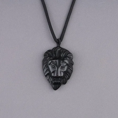 Vista 6 de COAI Collar con colgante de cabeza de león de obsidiana negra para hombre