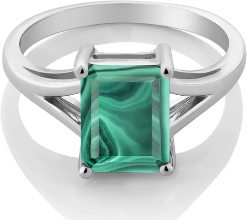 Vista 52 de Gem Stone King Anillo de compromiso solitario con diseño clásico de vástago dividido para mujer, plata de ley 925, piedra natal de piedra preciosa