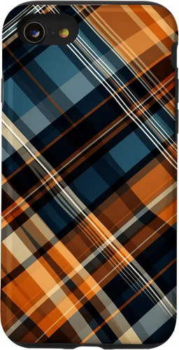 Vista 18 de Funda para iPhone 16 Navy Black and Orange Plaid Halloween Otoño Calabazas