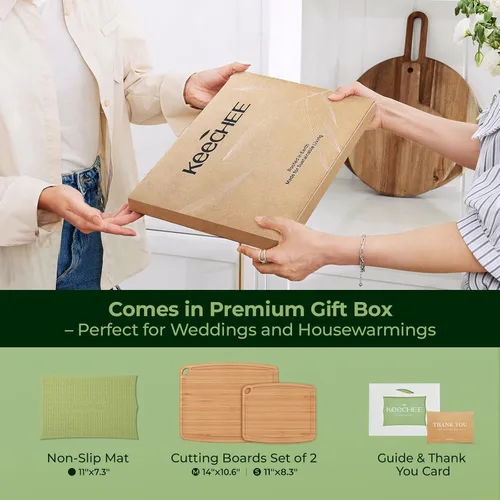 Vista 8 de Keechee Tablas de cortar de bambú aptas para lavavajillas, tabla de cortar de madera duradera y ligera para cocina ocupada, fácil almacenamiento