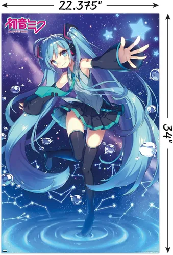 Vista 3 de Hatsune Miku - Póster de pared de estrellas, 34 pulgadas de largo x 22.4 pulgadas de ancho, versión sin marco