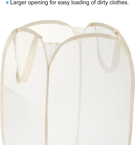 Vista 4 de PATIKIL Cesta de malla para lavandería, bolsa plegable con asas para lavandería, viajes, color beige