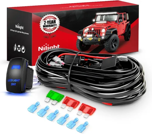 Vista 12 de Nilight Kit de arnés de cableado de nailon 12 AWG 1 cable 12V interruptor basculante de 5 pines láser encendido/apagado relé de alimentación fusible