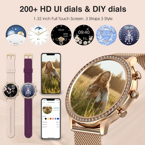 Vista 3 de Reloj inteligente para mujer (recepción de llamadas/marcación), reloj inteligente impermeable para teléfonos Android iOS con pantalla táctil HD