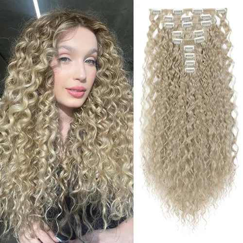 Vista 10 de LONAI Extensión de Cabello, 9 piezas, 56 cm de largo, castaño, extensiones de cabello rizadas con pinza, LN002, extensiones de cabello sintético