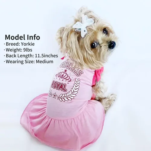 Vista 6 de KYEESE Vestidos para perro, corbata de moño rosa, ropa para mascotas, chaleco Yorkshire, camisa, vestido de verano para perro, princesa, XS