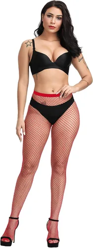 Vista 6 de Pareberry Medias de red de cintura alta para mujer medias sexys con tirantes anchos medias de red para muslos